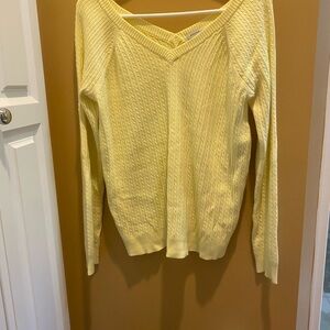 Yellow V-Neck Cable Knit Sweater
